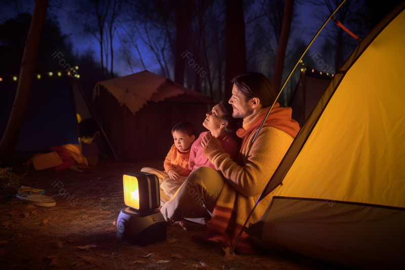 幸福的一家三口夜晚在野外露营仰望星空,高清,摄影图,摄影图片,图片大全,摄影图免费下载